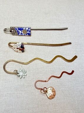 Set of 4 Shepherds Crook Decorated Metal Bookmarks Asian, Peacock, Sun and Shell